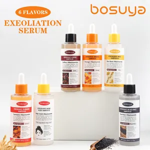 Set de seis sueros exfoliantes Bosuya con diferentes ingredientes naturales clave.