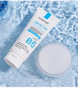 Refreshing Salicylic Acid and Vitamin B5 facial cleanser on splashing water background