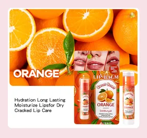 Detailed view of Bosuya orange lip balm packaging with natural ingredients description
