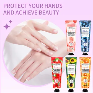 Set of 5 fruit scented hand creams for moisturizing hydrating care with smooth hands display