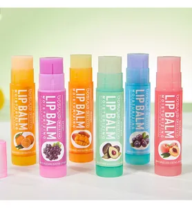 Macro detail of colorful BOSUYA fruit lip balm collection for moisturizing care