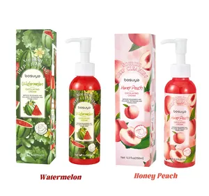 Bosuya exfoliating creams in watermelon and peach scents with pump bottle packaging