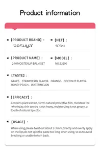 Comprehensive specifications for Bosuya 24H moisturizing 6-piece fruit flavor lip balm set