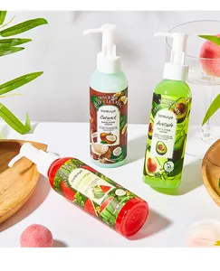 Close-up of Bosuya fruit exfoliating cream bottles with pump dispensers