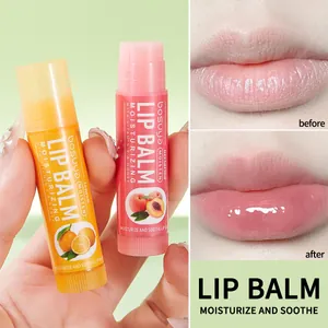 Bosuya moisturizing lip balm set with lemon and peach extracts showing before-after lip effect