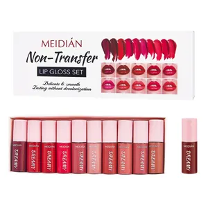 10-piece MEIDIAN non-transfer lip gloss set with assorted shades for long-lasting wear