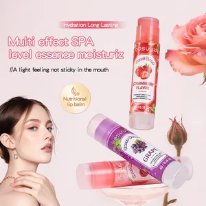 Bosuya moisturizing lip balm set with strawberry and grape flavors for dry lip care.