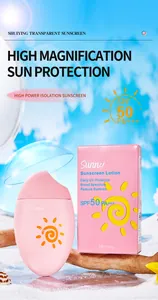 Lotion solaire hydratante SPF 50 PA+++ en flacon rose avec son emballage