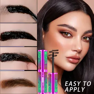 Close-up of waterproof peel-off eyebrow gel application and natural long-lasting result