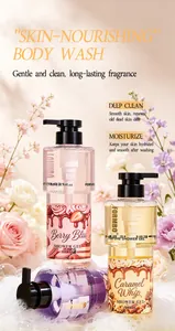 Detail view of FORMBO skin-nourishing body wash bottles in a floral dreamy setting