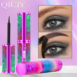 Detailed view of peel-off eyebrow gel application and waterproof makeup effect.