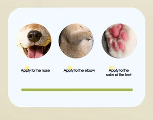 Detail of pet paw balm application areas including nose, elbow and paw pads.