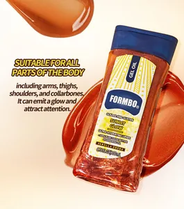 Détail du gel huile corps scintillant FORMBO montrant sa texture pailletée dorée