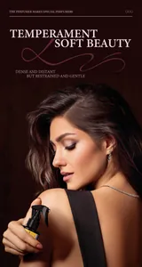 Close-up of woman applying long-lasting FORMBO hair perfume spray for a fresh scent