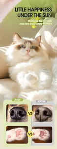 Detailed before and after comparison of moisturizing balm on pet nose and paw pads.