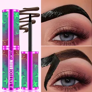 Detail of QICIY peel-off brow gel application showing texture and before-after effect.