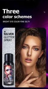 Nahaufnahme von silbernem Glitzerspray und Modell mit schimmerndem Körpereffekt.