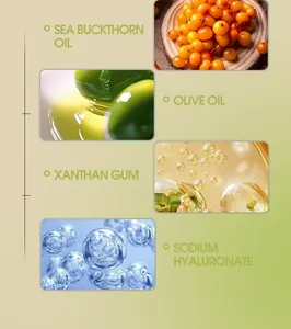 Detailed view of natural ingredients for pet paw balm including olive oil and sea buckthorn