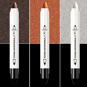 Detailansicht von drei QICIY Schimmer-Lidschattenstiften in den Farben Braun Orange und Weiß