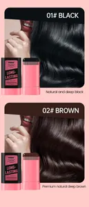 Detail der temporären Haarfärbesticks von FORMBO in den Farben Schwarz und Dunkelbraun.