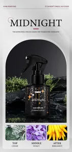 Detail view of FORMBO Midnight hair perfume 100ml showing fragrance notes and elegant bottle.