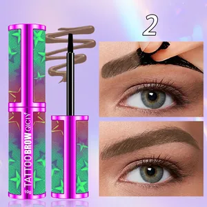 Detailed view of QICIY peel-off tattoo brow gel with application results and applicator