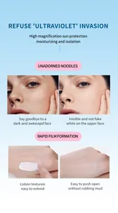 Démonstration détaillée de la texture de la lotion solaire et effet de comparaison faciale