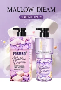Detailed view of FORMBO Mallow Dream perfume shower gel bottle and gift box packaging
