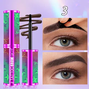 Detail showing QICIY peel-off eyebrow gel application process and natural finish result.
