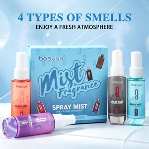 Close-up of Bosuya 4-piece fragrance spray set for body and hair