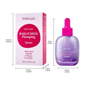 Sérum repulpant Bosuya au Bakuchiol 30ml avec boîte et ses dimensions détaillées