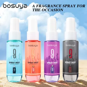 Set of four Bosuya long-lasting fragrance sprays for body and hair in beach scene