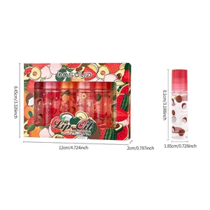 Bosuya 6-delige fruitige lipolie set met rollerbal voor intense hydratatie en verzorging