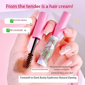 Macro view of ADMD waterproof eyebrow mascara brush with brown cream texture detail