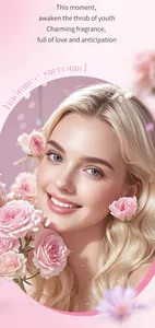 Détail atmosphérique montrang une femme entourée de roses roses pour parfum