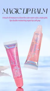 Detail view of shimmering pink and peach lip gloss set by BOSUYA for hydrated lips