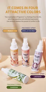 Macro detail of four ADMD fragrance spray scents including Peach and Lavender