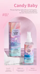 Détail du flacon et de la boîte de spray parfum Candy Baby ADMD avec notes parfumées.
