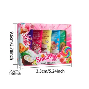 Bosuya candy-themed 5-piece hand cream gift set with detailed size dimensions