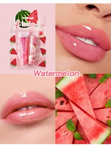 BOSUYA 2-piece lip care set with watermelon flavor, showing gloss and balm effects on lips