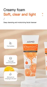 Detalle del limpiador facial ADMD Vitamina C con espuma hidratante y naranja fresca.