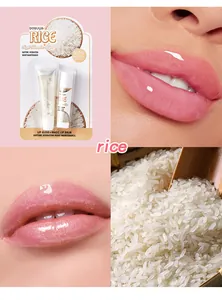 Moisturizing lip balm and shimmering lip oil set with natural rice extract for soft lips