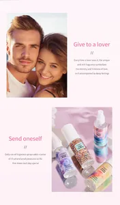 Vue détaillée des sprays parfumés ADMD longue durée avec imagerie lifestyle romantique.