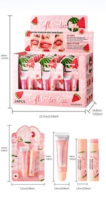 Detailed dimensions of BOSUYA watermelon theme lip balm and lip gloss packaging set