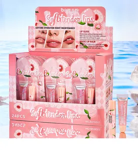 BOSUYA peach-themed lip balm and pearl lip oil gift set in a 24-piece retail display box