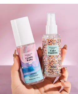 Vue détaillée de deux flacons de brume parfumée ADMD Candy Baby et Cake Confetti