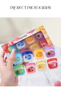 ADMD Geschenkset mit 12 feuchtigkeitsspendenden Lippenbalsamen in bunten 7g Mini-Tiegeln