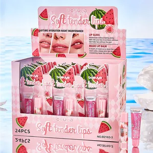 Display box and individual units of BOSUYA lip care set with balm and gloss tubes.