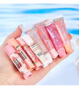 Detail view of BOSUYA moisturizing lip balm and shimmering lip gloss set for hydration