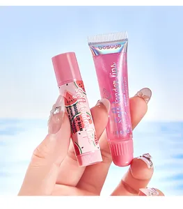 Close-up of BOSUYA watermelon lip balm and glitter lip gloss set for hydration